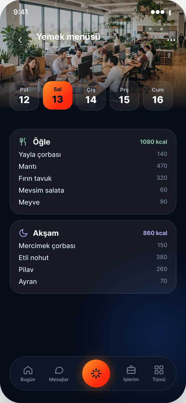 Intranet Bizz — Mobil · Yemek menüsü