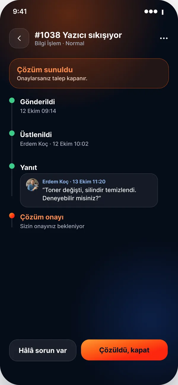 Intranet Bizz — Mobil · Talep ayrıntısı