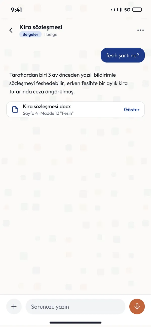 Bizz AI Workspace — Mobil · Kaynaklı belge cevabı